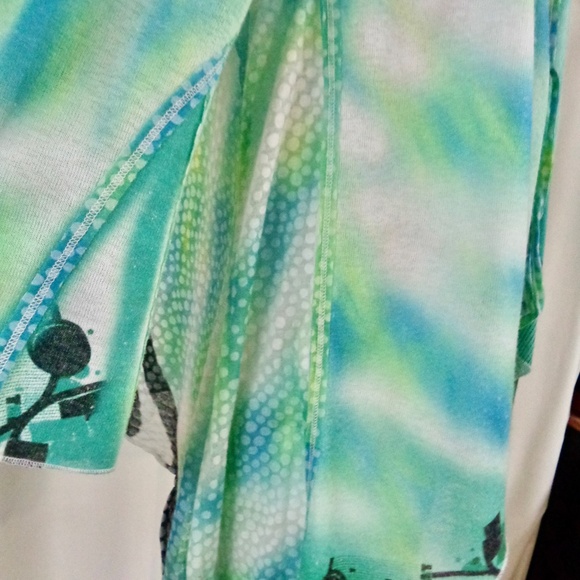 ANIA.A. TURQUOISE WATERCOLOR PRINT 3/4 SLEEVE TIE FRONT LIGHT WEIGHT JACKET S - Picture 7 of 10